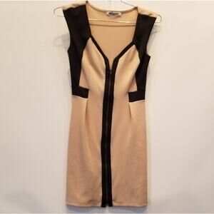 Mystic New Tan & Black Polyester Dress Sleeveless V Neck Zip closer Women Size M